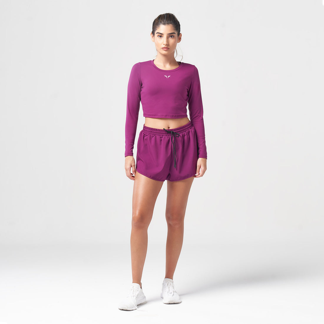 ESSENTIAL FULL SLEEVES CROP TOP - DARK PURPLE